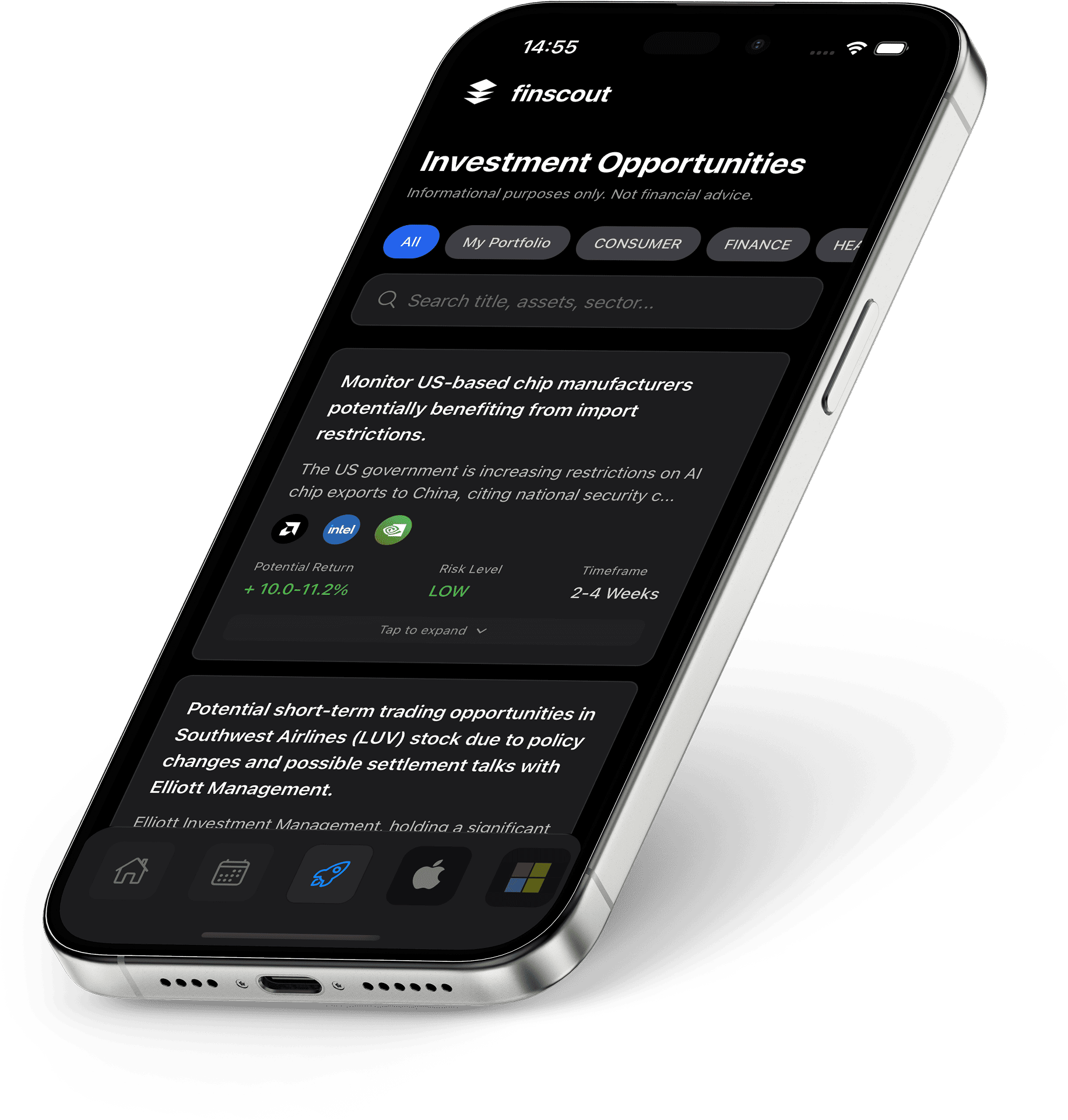 Finscout chart preview on a phone